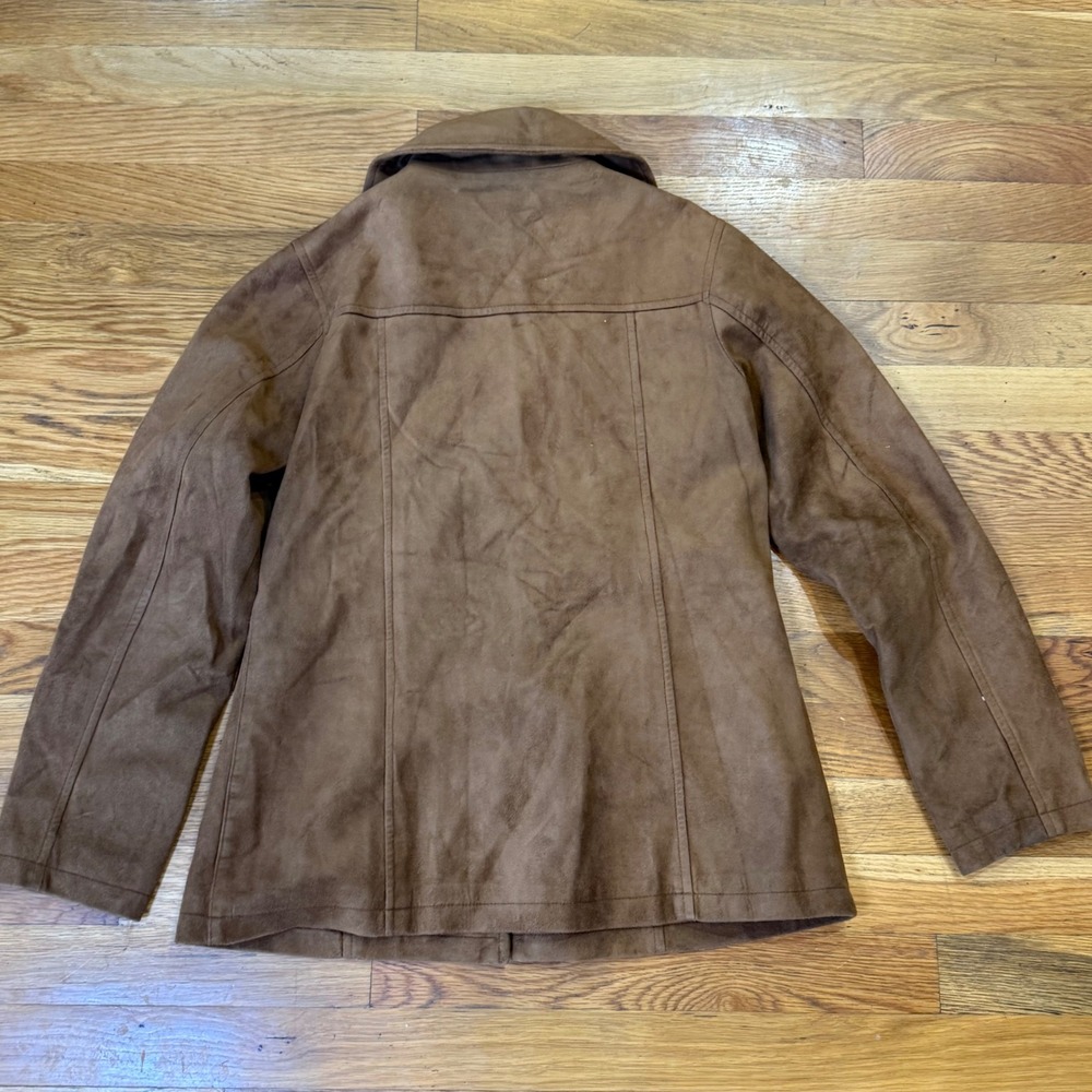 Emporio Italy Worldwide Brown Faux Suede Button‎ Front Blazer Jacket Collared - Picture 7 of 8